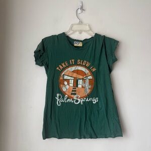 Dazey LA Take it Slow in Palm Springs Green Graphic Tee S